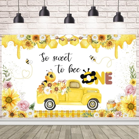 7x5FT So Sweet to Bee One Cute Backdrop Bee First Birthday Backdrop Bumblebee Honey Bee Sunflower First Birthday Party Photo Backdrops Happy First Bee-Day Photography Background