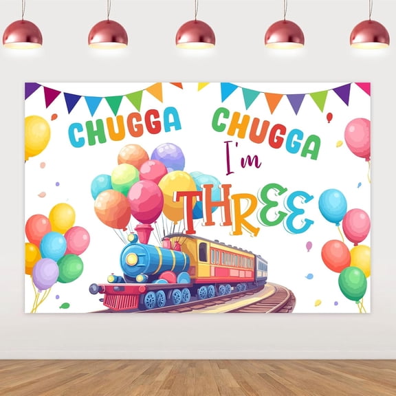 7x5FT Train 3rd Birthday Backdrop Chugga Chugga I'm Three Birthday Background Choo Choo Train 3rd Birthday Party Decorations Banner Supplies Photo Booth Props