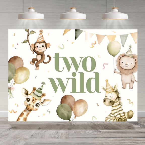 7x5FT Two Wild Backdrop Animals 2nd Birthday Balloon Photography Background for Boys Second Birthday Party Decorations Cake Table Banner Photo Booth Props