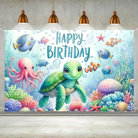7x5FT Undersea Turtle Theme Birthday Beautiful Backdrop Decorations Undersea Life Birthday Background Turtle Theme Party Backdrop for Party Photo Booth Decorations Cake Table Props sea turtle decor