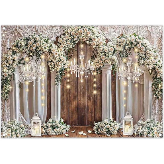 7x5FT Wedding Wooden Board Door Backdrop Glitter Love Day White Curtain Rose Wall Photography Background Rustic Barn Bridal Shower Party Decorations Banner Photo Booth Props