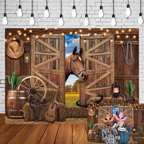 7x5FT Western Cowboy Backdrop Wild West Rodeo Photography Background Rustic Wooden Barn Backdrops Door Horse Boy Girl Birthday Wedding Decorations Supplies Vinyl