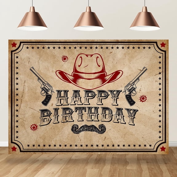 7x5FT Western Cowboy Themed Happy Birthday Backdrop Rustic West Country Hat Photography Background for Boys Little Man Birthday Party Decoration Banner Supplies Photo Booth Props