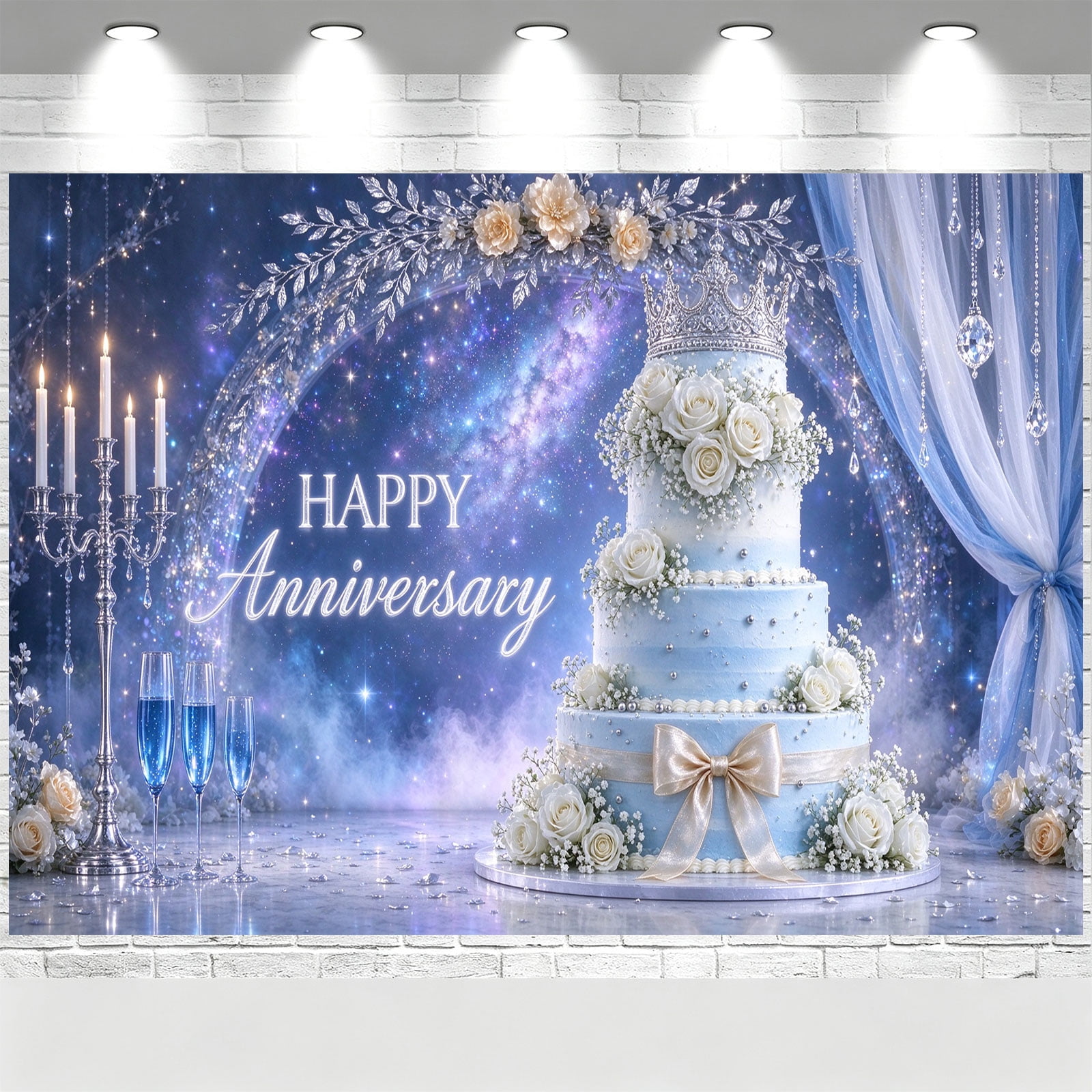Starry Galaxy Roses 7x5FT White Rose Happy Anniversary Backdrop Galaxy Starry Sky Arch ...