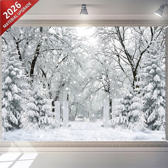 7x5FT White Wonderland Forest Path Scene Photo Studio Winter Xmas Backdrop