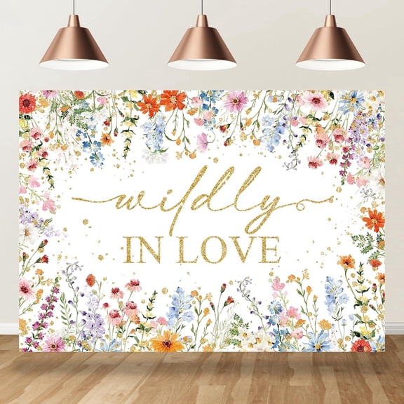 7x5FT Wildly in Love Bridal Shower Backdrop Wildflower Wedding Background Floral Engagement Bachelorette Bride to Be Party Decorations Supplies Banner Photo Studio Props