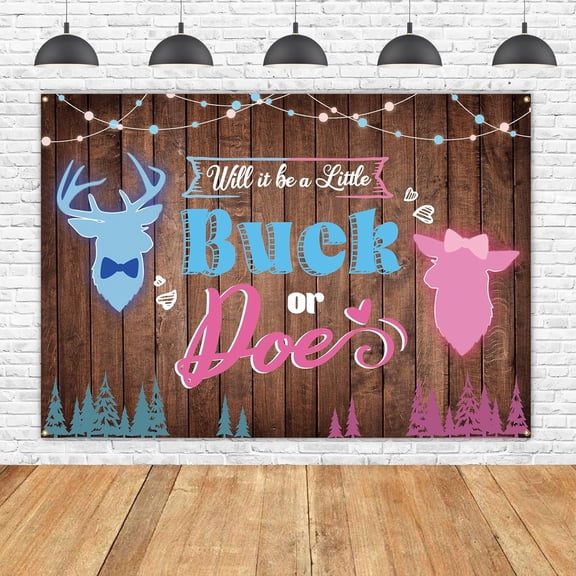7x5FT Wood Lights Deer Buck or Doe Gender Reveal Backdrop Will it Be a Little Buck or Does Photography Background Winter Xmas Deer Baby Shower Party Decorations Banner Supplies Photo Booth Props