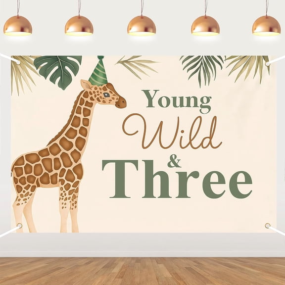 7x5FT Young Wild and Three Birthday Backdrop Giraffe Jungle Safari 3 Years Old Birthday Background Jungle Safari Animal Theme 3rd Birthday Party Decorations Banner Supplies Photo Booth Props