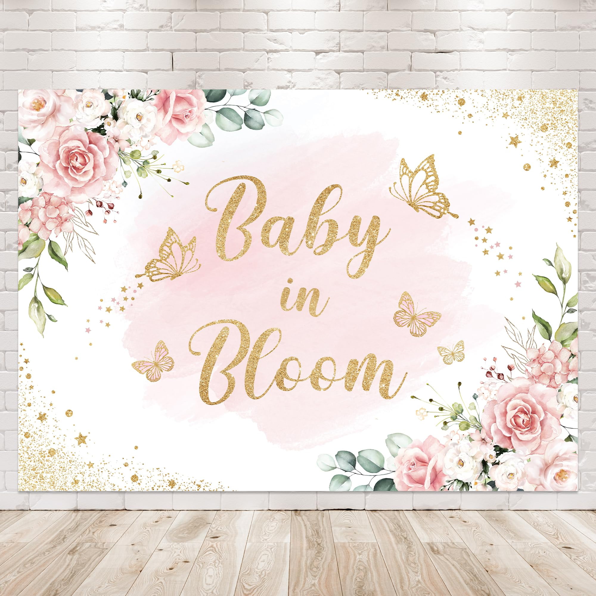 7x5Ft Baby in Bloom Backdrop Girls Pink Floral Baby Shower Watercolor