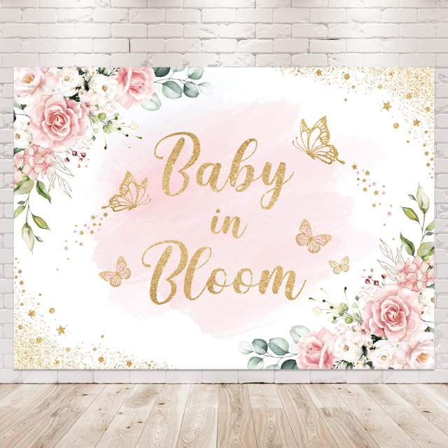 7x5Ft Baby in Bloom Backdrop Girls Pink Floral Baby Shower Watercolor