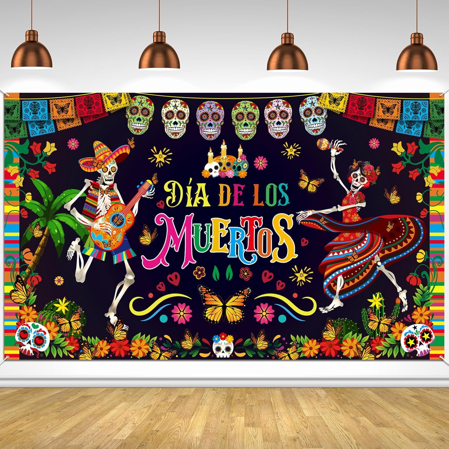 7x5Ft Backdrop Banner, Day of the Dead Party Decoration Background Banner, Sugar Skull Marigold Flower Banner for Halloween Mexican Fiesta Dia De Los Muertos Party Supplies