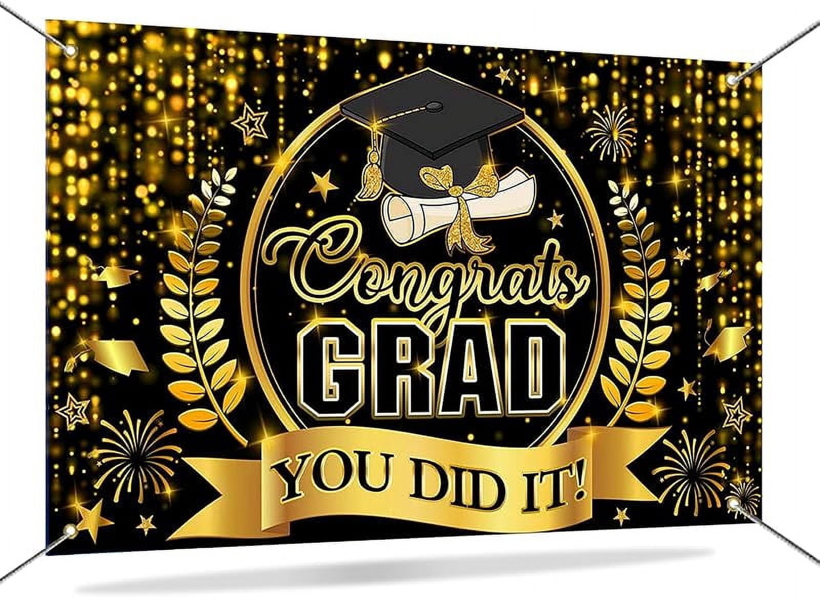 7x5Ft Congrats Grad 2025 Banner Black and Gold Graduation Decorations ...