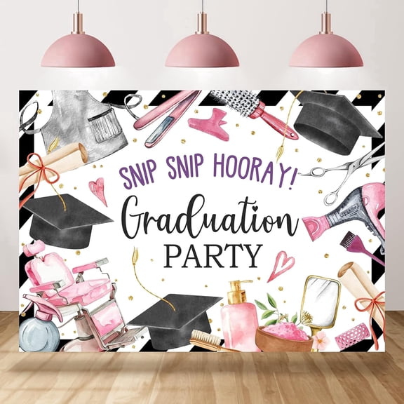 7x5Ft Cosmetology School Graduation Backdrop Congrats Grad Background Cosmetologist Hairdresser Graduation Party Decorations Banner Supplies Photo Booth Props