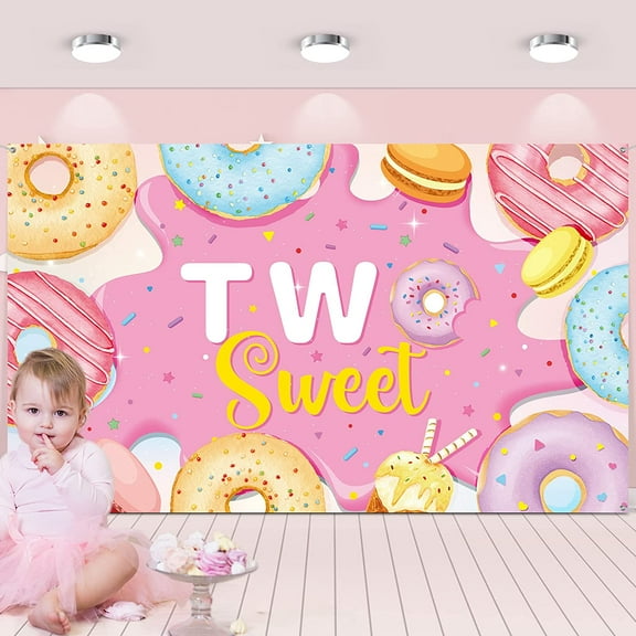 7x5Ft Donuts Two Sweet Birthday Backdrop for Girl Two Sweet Second Birthday Party Decorations Supplies Happy 2nd Donuts Sprinkles Candy Background Dessert Banner for Baby Shower Photo Props