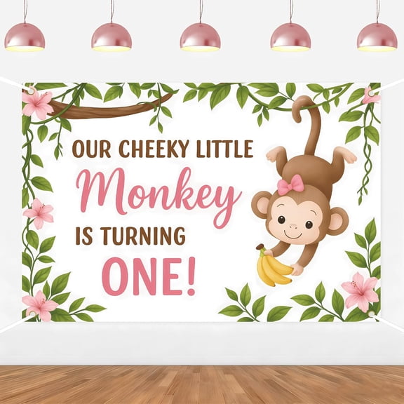 7x5Ft Monkey 1st Birthday Backdrop Our Cheeky Little Monkey is Turning One Background for Boys Jungle Monkey Banana Birthday Party Decorations Banner Supplies Photo Props