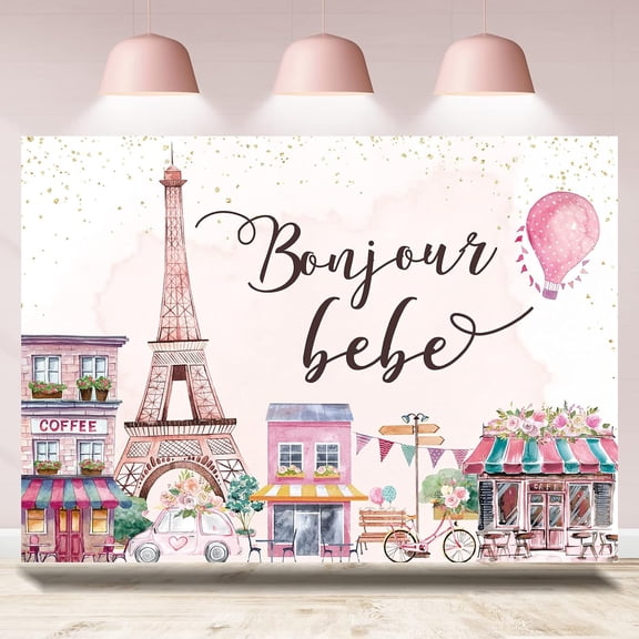 7x5Ft Paris Eiffel Tower Backdrop French City View Street Flowers Store Dreamlike Photography Background Bonjour Bebe Baby Shower Party Decorations Banner Photo Booth Props