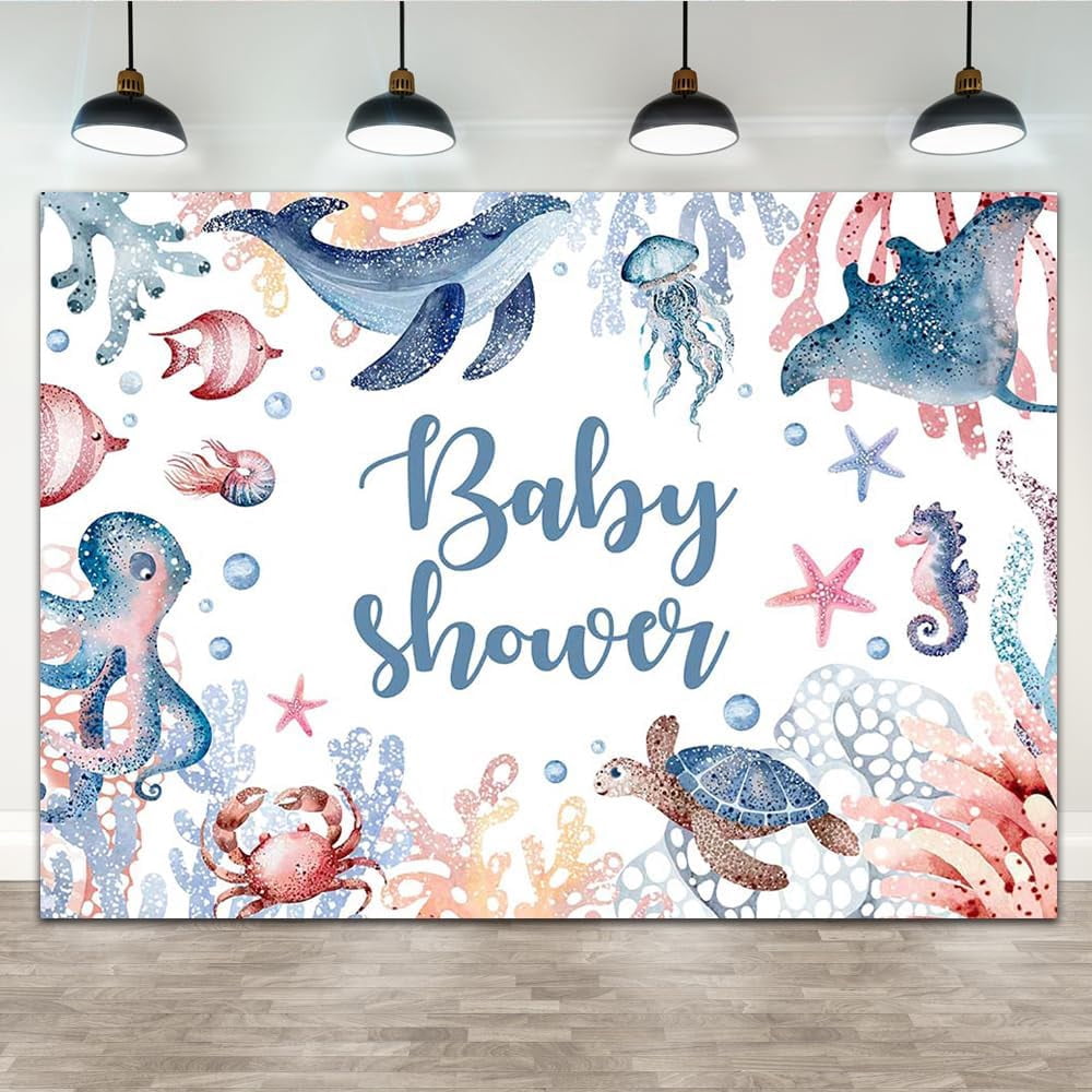 Underwater World Custom Circle Baby Shower Backdrop