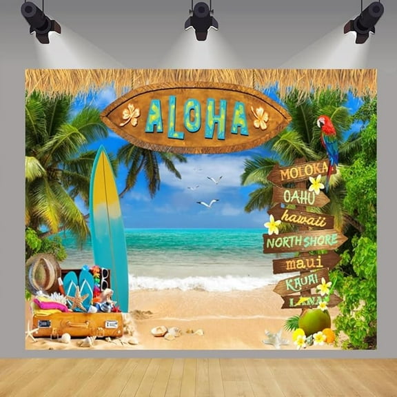 7x5Ft Tropical Beach Backdrop Summer Hawaiian Palm Leaves Ocean Seaside Backdrops for Photoshoot Luau Aloha Photography Background Photo Banner