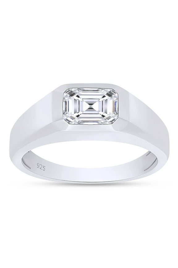 7x5MM Emerald Cut Lab Created Moissanite Diamond Signet Engagement Ring For Men In 14K White Gold Over Sterling Silver(G-H Color,VVS1 Clarity,1.00 Cttw)-6
