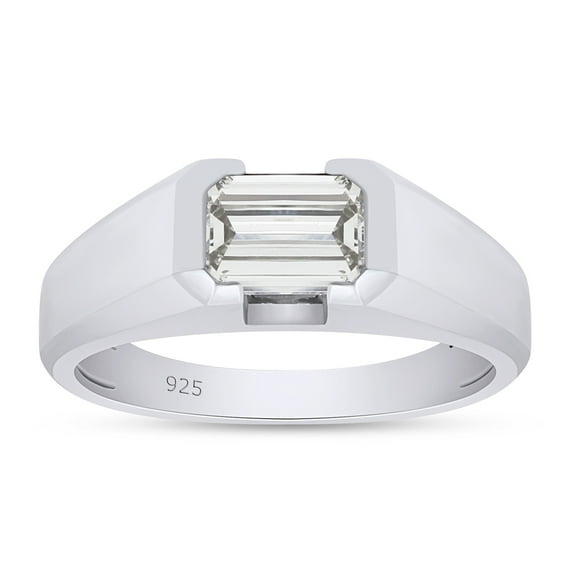 7x5MM Emerald Cut Lab Created Moissanite Diamond Signet Wedding Band Ring For Men In 14K White Gold Over Sterling Silver Jewelry (G-H Color, VVS1 Clarity, 1.00 Cttw) Ring-Size-4