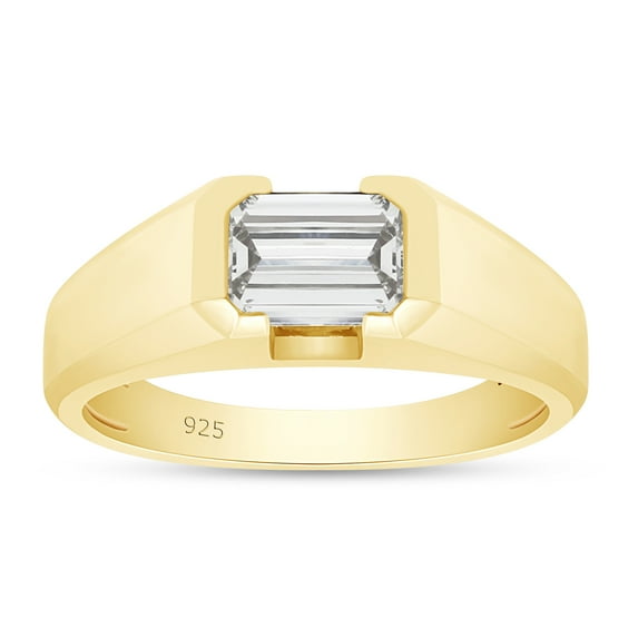 7x5MM Emerald Cut Lab Created Moissanite Diamond Signet Wedding Band Ring For Men In 14K Yellow Gold Over Sterling Silver Jewelry (G-H Color, VVS1 Clarity, 1.00 Cttw) Ring-Size-11.5
