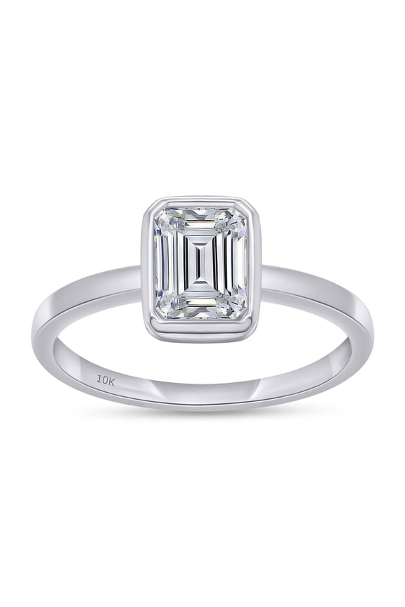 7x5MM Emerald Lab Created Moissanite Diamond Solitaire Engagement Ring In 10K Solid White Gold Jewelry (VVS1 Clarity, 1.00 Cttw) - 4