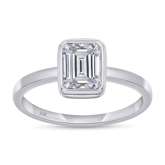 7x5MM Emerald Lab Created Moissanite Diamond Solitaire Engagement Ring In 10K Solid White Gold Jewelry (VVS1 Clarity, 1.00 Cttw) - 4