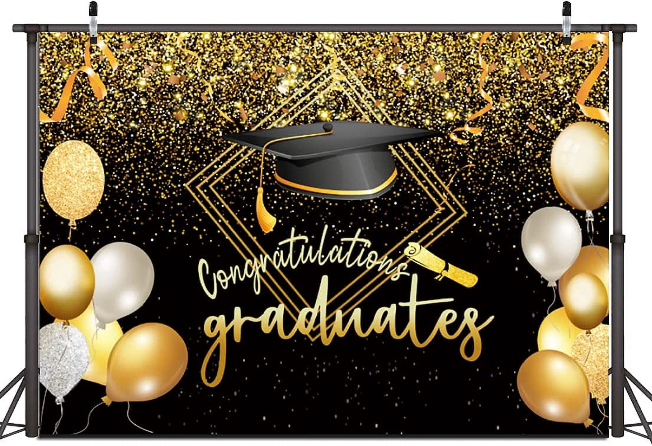 7x5ft 2024 Class Graduation Photography Backdrop Black and Gold ...