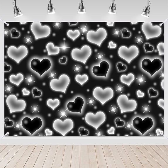 7x5ft 90s Repeat Gothic Black Heart Backdrop for Valentines Day Party