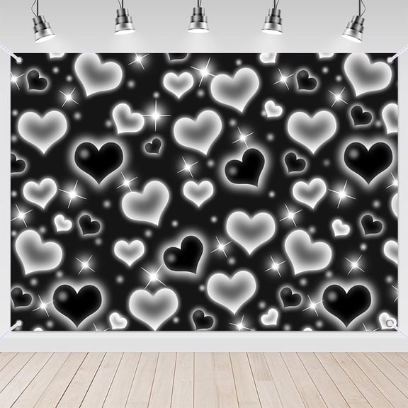 7x5ft 90s Repeat Gothic Black Heart Backdrop for Valentines Day Party