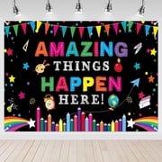 7x5ft Amazing Things Happen Here Backdrop for Classroom Decoration