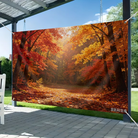 7x5ft Autumn Maple Forest Backdrop, Fall Red Orange Leaves Woodland Nature Photography Background, Seasonal Forest Scene Photo Studio Backdrop