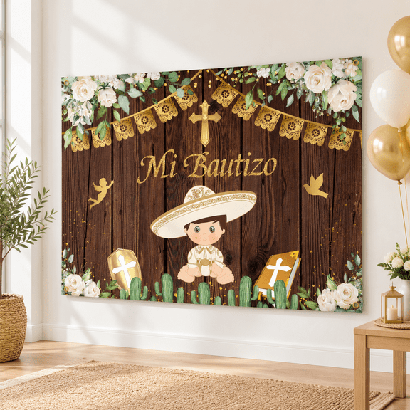 7x5ft Baptism Photography Backdrop with Holy Cross and White Flowers