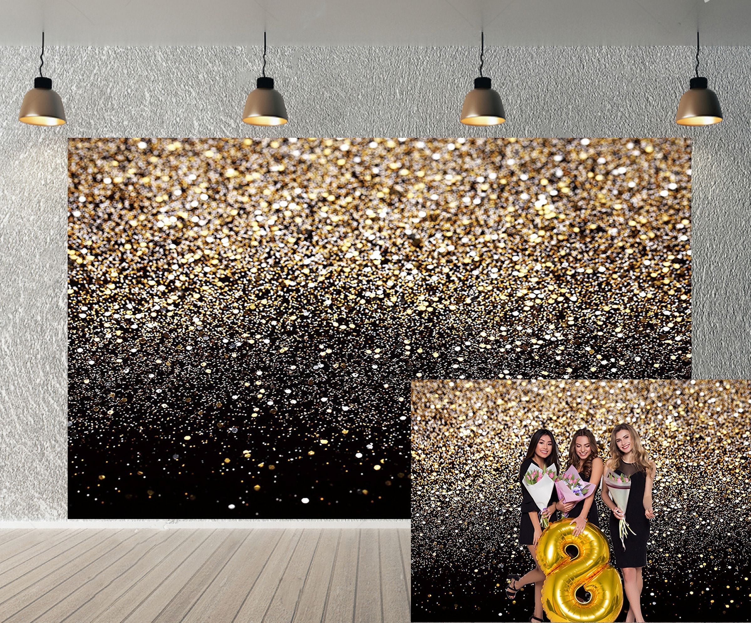 7x5ft 2026 New Year Backdrop Black and Gold Backdrop Glitter Golden Bokeh Spot Starry Sky Photography Backdrop Graduation Background Birthday Photo Booth Background