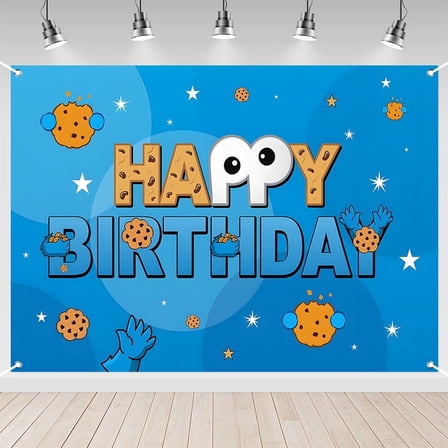 7x5ft Blue Cartoon Doll Cookies Party Background Children Party Photography Banner Birthday Decoration