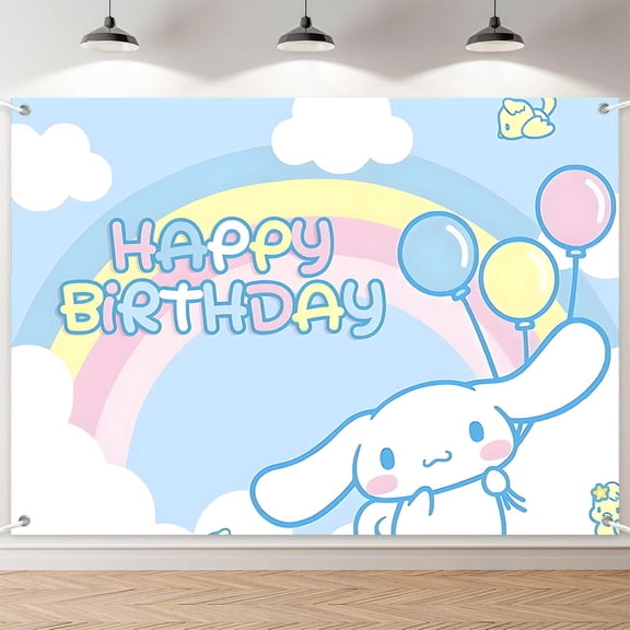 7x5ft Blue Puppy Bird Clouds Rainbow Balloon Birthday Backdrop for Kids