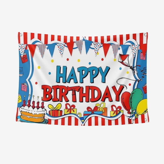 7x5ft Blue Red Kite Striped Party Decorations Happy Birthday Party Banner Blue Red Kite Striped Party Supplies Backdrop