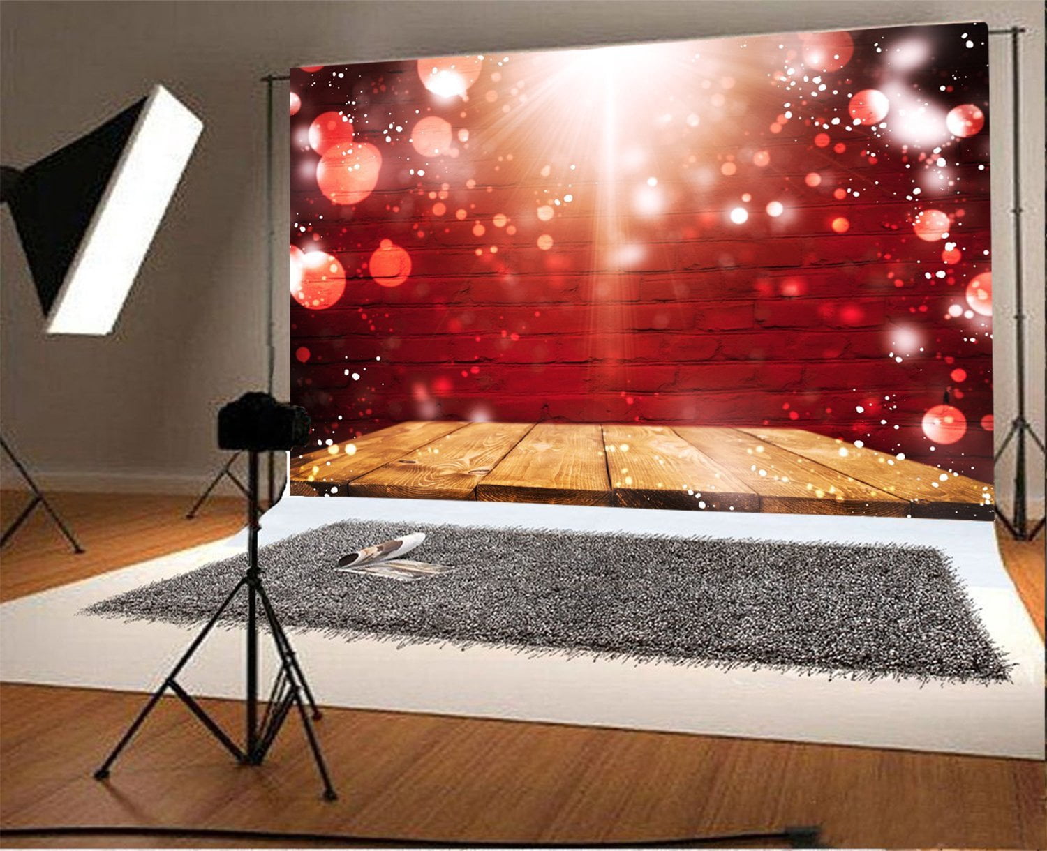 Like Backdrops 7x5ft Bokeh Backdrop Sparkle Sequins Red Shining Lights Brick Wallpaper ...
