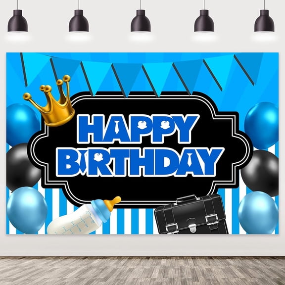 7x5ft Boss Boy Birthday Backdrop Black Blue Boss Themed Birthday Decorations Little Baby Boy Business Birthday Background Cloth for Boys Dreaming Boss Birthday Party Supplies