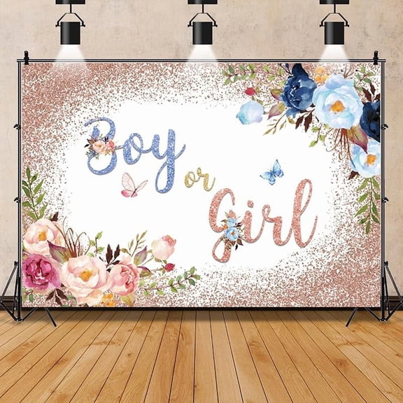 7x5ft Boy or Girl Pretty Backdrop Banner Blue Pink Watercolor Rose Gender Reveal Backdrop Boy or Girl Party Decoration Photography Background Cake Table Banner Photo Studio Props
