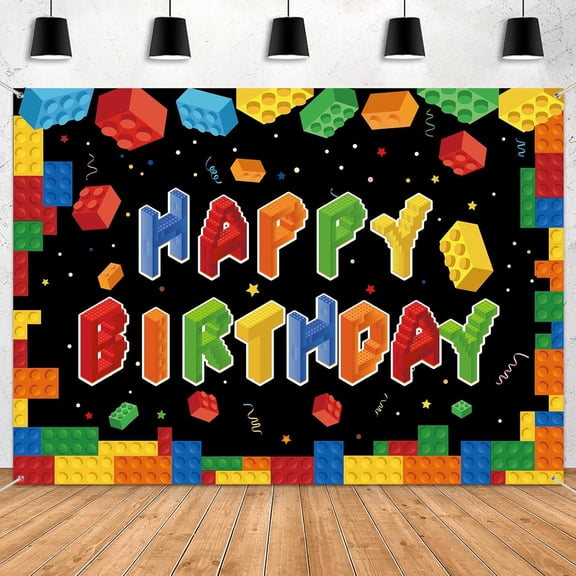 7x5ft Building Blocks Birthday Party Decorations Backdrop, Colorful Blocks Background for Children Boys Girls Birthday Cake Table Booth Props Supplies, Building Blocks Theme Banner