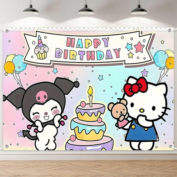 7x5ft Cartoon Cat Little Bear Star Cake Balloon Backdrop for Girl