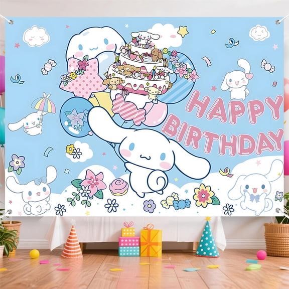 7x5ft Cartoon Pup Cake Balloon Floral Birthday Backdrop for Kids