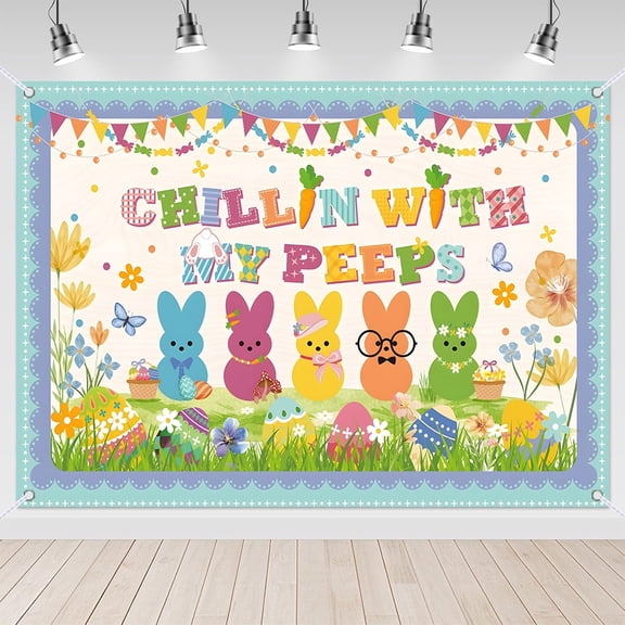 7x5ft Chillin with My Peeps Bunny Happy Easter Party Backdrop