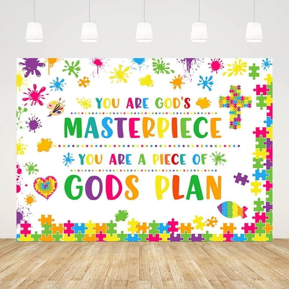 7x5ft Christian Gods Plan Backdrop You are God's Masterpiece You are God's Plan Photography Background Sunday School Decorations for Classroom Religious Banner Photo Booth Props