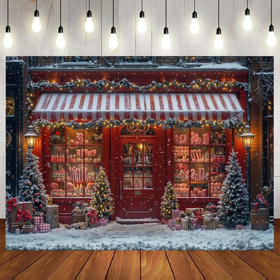 7x5ft Christmas Backdrop Banner - Christmas Store Shop Background for Holiday Party Workshop Winter Snowflake Led Snowman Xmas Photos Holiday Party Photo Background Family Holiday Banner Supplies