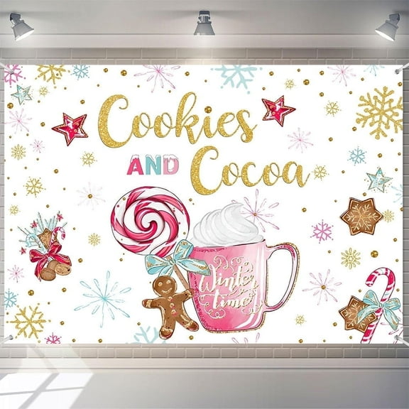 7x5ft Christmas Cookies and Cocoa Backdrop Winter Gingerbread Theme Photography Background for Girls Birthday Party
