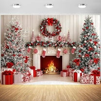 7x5ft Christmas Fireplace Backdrop White Red Christmas Tree Backdrops for Photography Background Winter Xmas Classic Interior Room Family Kids Holiday Party Banner Decorations Photo Booth Props