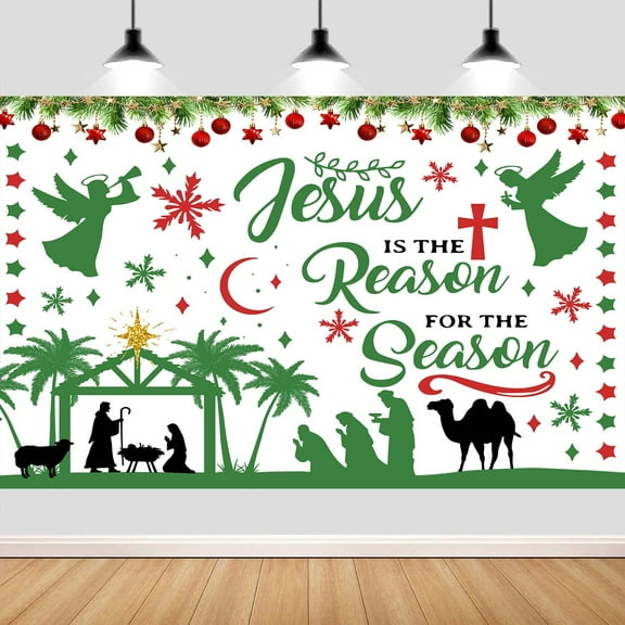 7x5ft Christmas Jesus is The Reason for The Season Backdrop Banner, Christmas Nativity Cross Xmas Winter Holiday Religious Party Background Wall Decorations Supplies for Home Church Outdoor