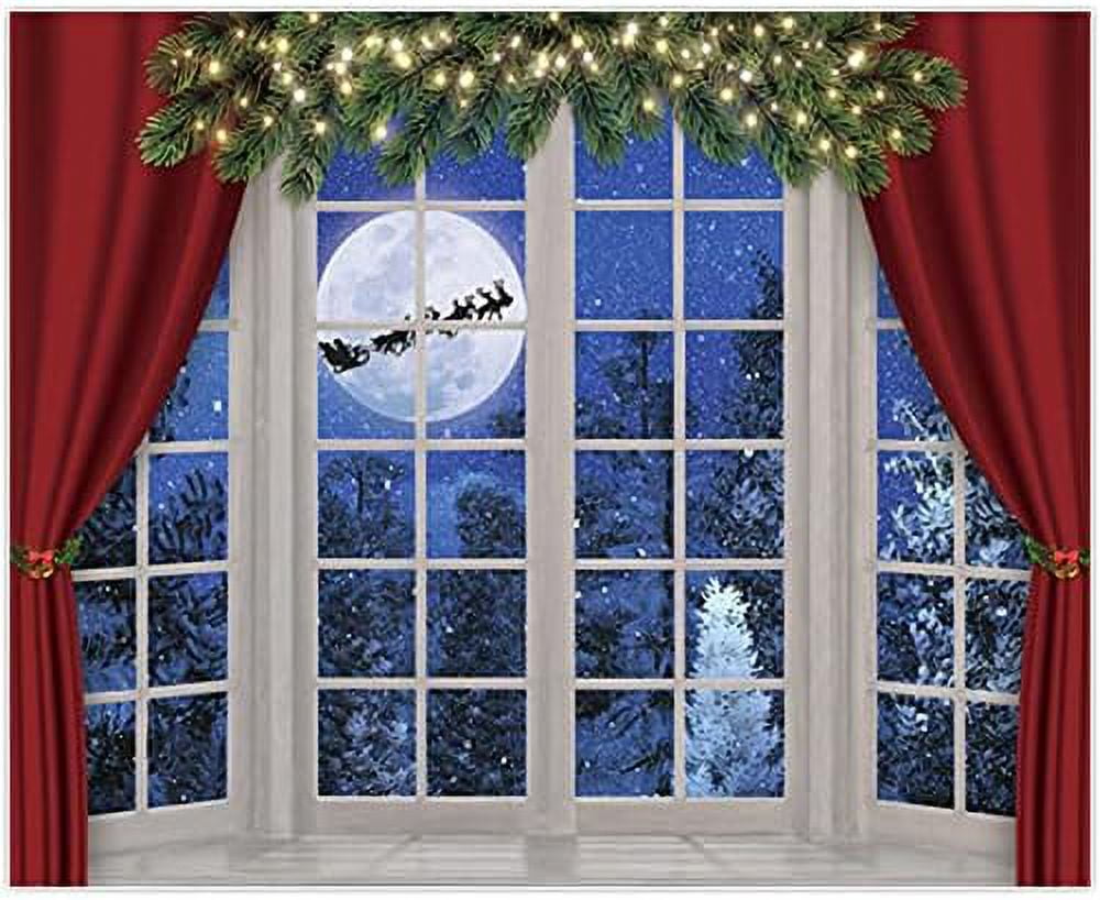 7x5ft Christmas Window Photography Backdrop Winter Wonderland Snow Tree